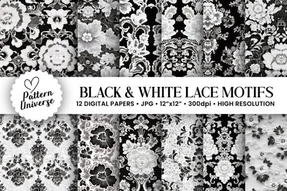Download Black and White Lace Motifs Pattern - Black and white Collection